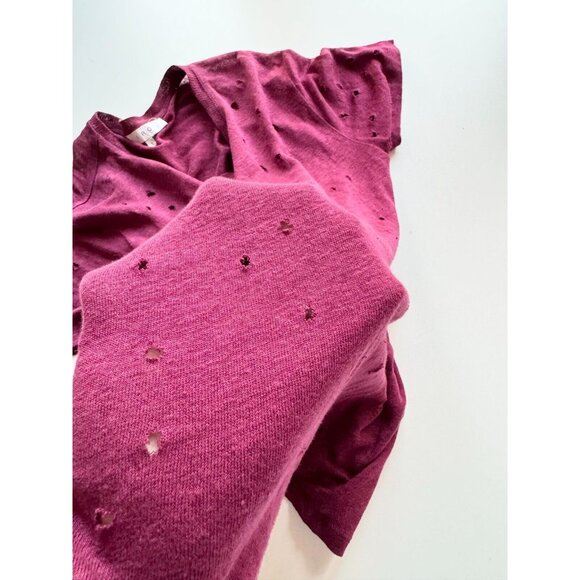 IRO Clay Burgundy 100% Linen Jersey Distressed Holes Crew Neck T-Shirt, Size S - Picture 10 of 13
